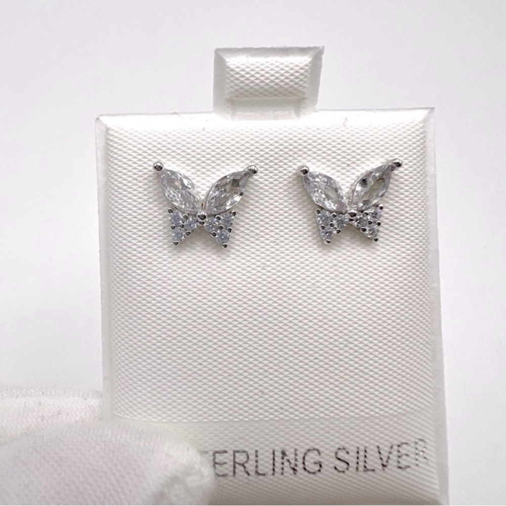 .925 Sterling Silver Butterfly Cz Earrings - Picture 4 of 11